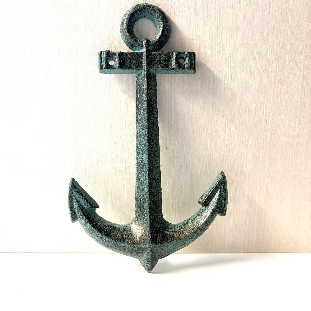 Vintage Cast Iron Metal Ocean Anchor Nautical Ocean Wall Decor Turquoise Hues